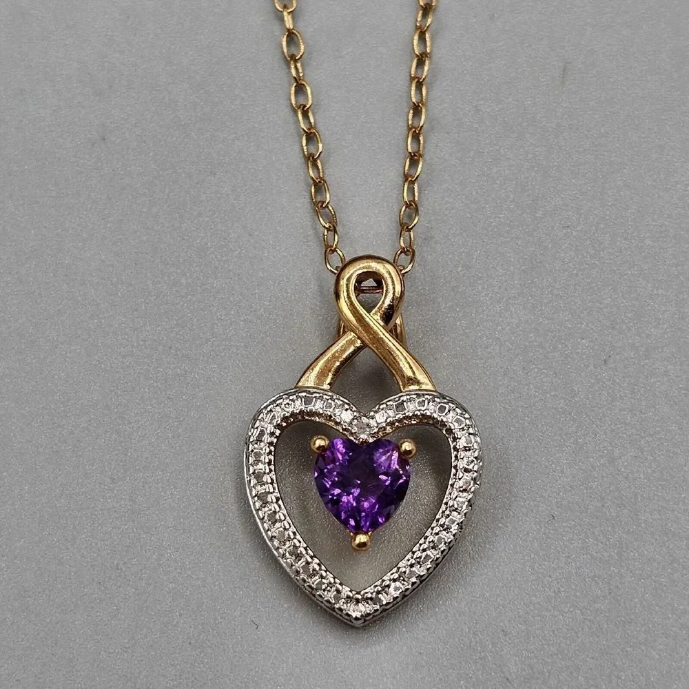 Purple Crystal Open Heart Ring Gold Tone Romantic PAJ Prime Art & Jewel 18